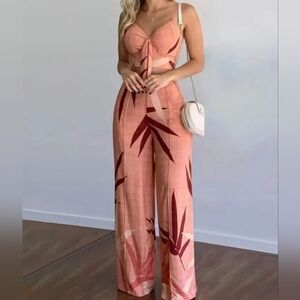 MICAS Bamboo Leaf Print Knot Cami Top And Pants Set. SZ M. NWT